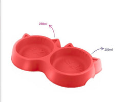 Dog & Cat Feeding Cat Shaped Double Bowl