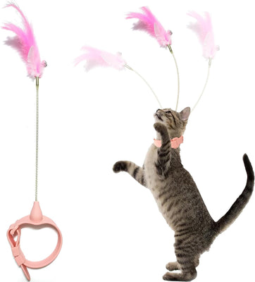 Collar Funny Cat Stick Interactive cat Toy Metal Wire Cat Teaser Stick Toys Feather with Bell Used for Cat Indoor Play Suitable for Old