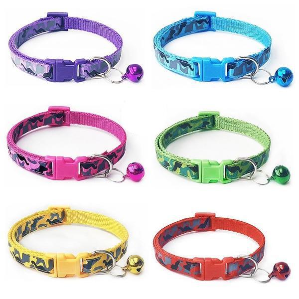 Camouflage Print Adjustable Cat & Dog Collar With Bell