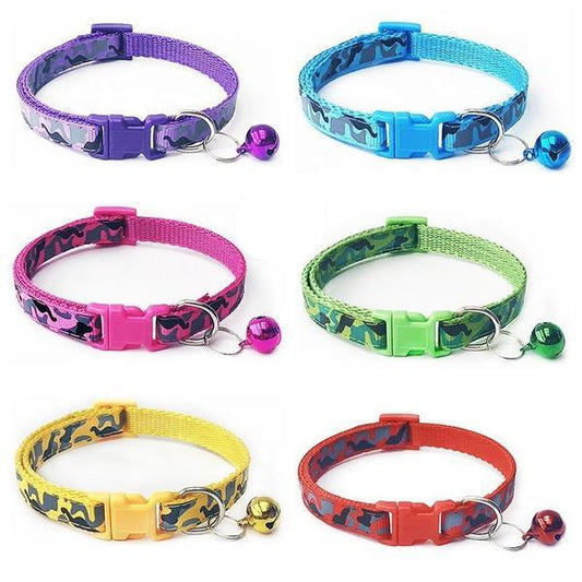 Camouflage Print Adjustable Cat & Dog Collar With Bell