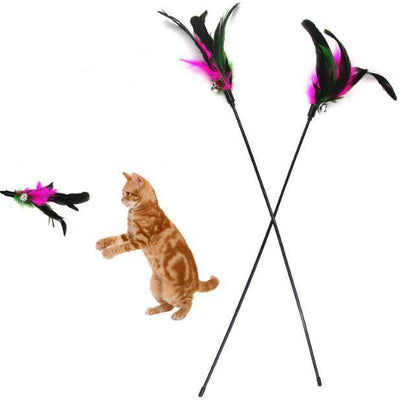 Long Feather Cat Play Stick Rod Teaser Toy 50cm