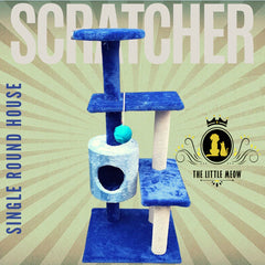 Single Round House Scratcher - Cat Scratch Post Plush 3 Level Tree House with Ball