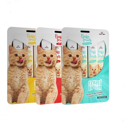 Fluffy Cat Creamy Lickable Treats - Grain Free - 75 Grams - Available in Chicken, Salmon & Beef - Cat Creamy Treats