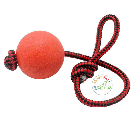 Solid Rubber Dog Chew Training Ball Toy With Rope Handle
